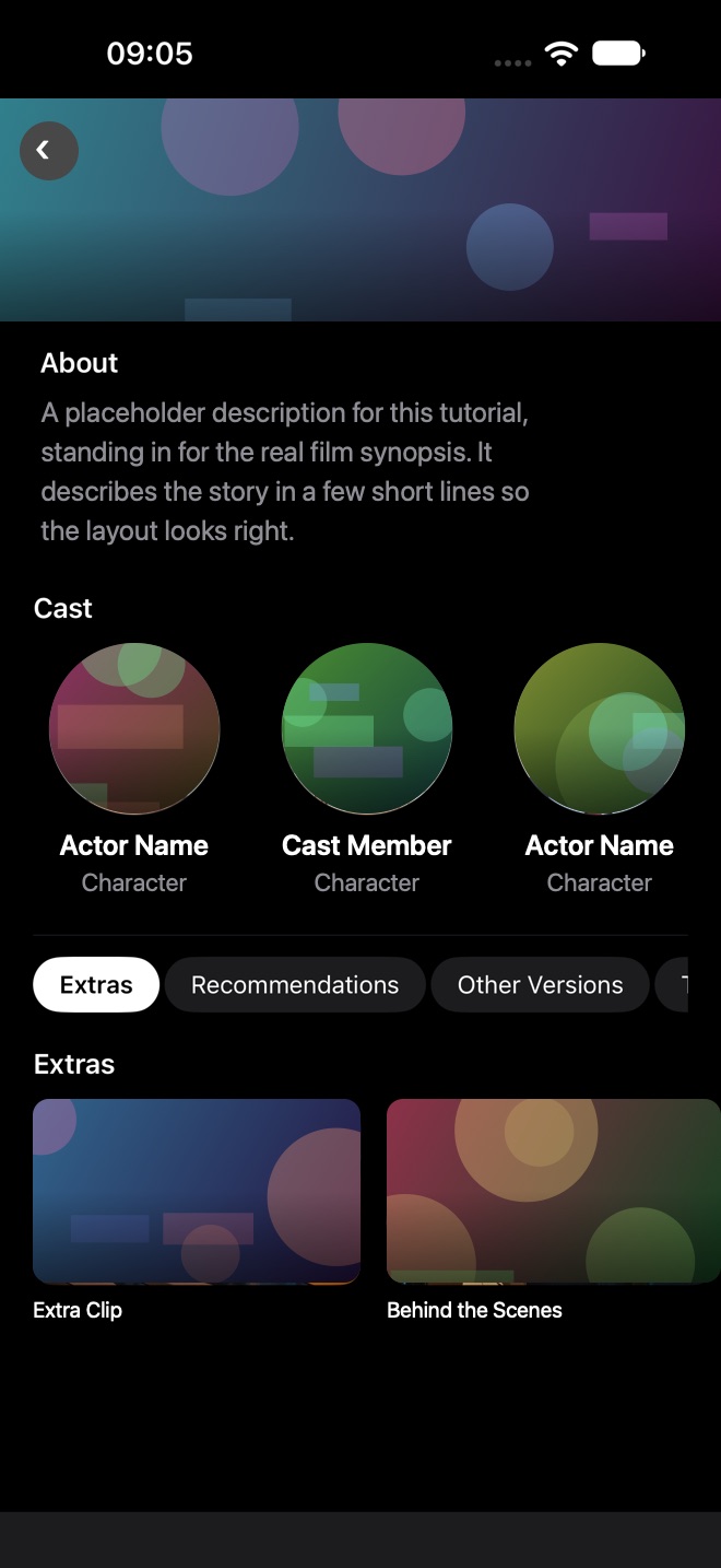 Lower part of movie details with About, Cast, and Extras, Recommendations, and Other Versions tabs.