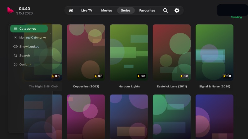 Series tab with poster grid and series toolbar options.